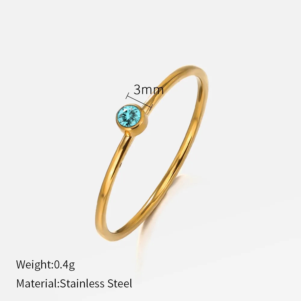 Stainless Steel Ring Gold Plated Birthstone Simple Band Women Size Jewelry