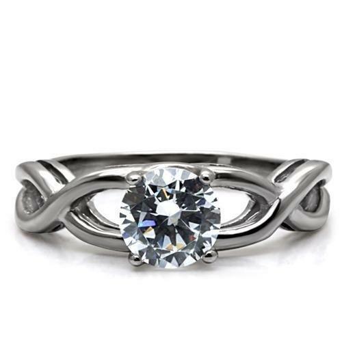 TK065 – High polished (no plating) Stainless Steel Ring with AAA Grade CZ in
