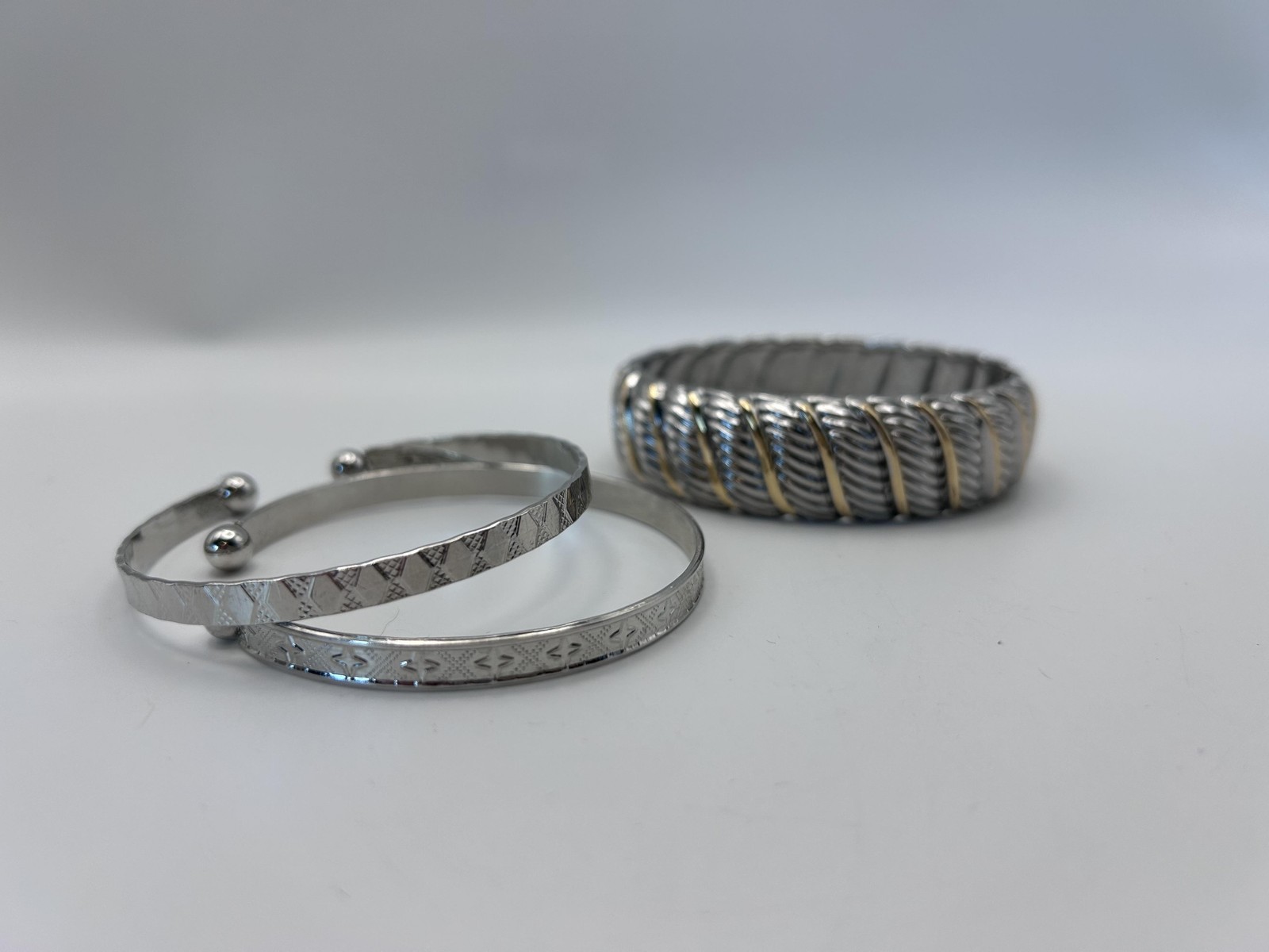 Bracelet Silver Tone Bangle Cuff Set 3 Piece Textured Stack Womens 8 In Jewelry