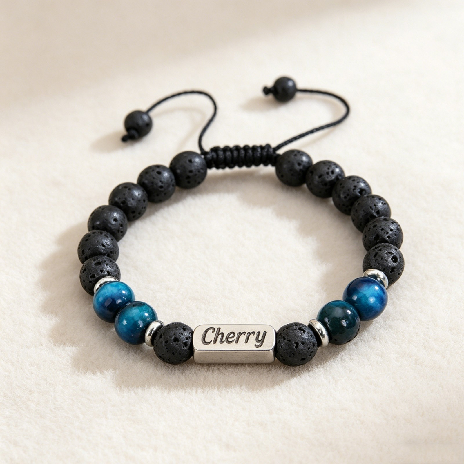 Custom Engraved Lava Stone Bracelet, Adjustable Gemstone Personalized Jewelry