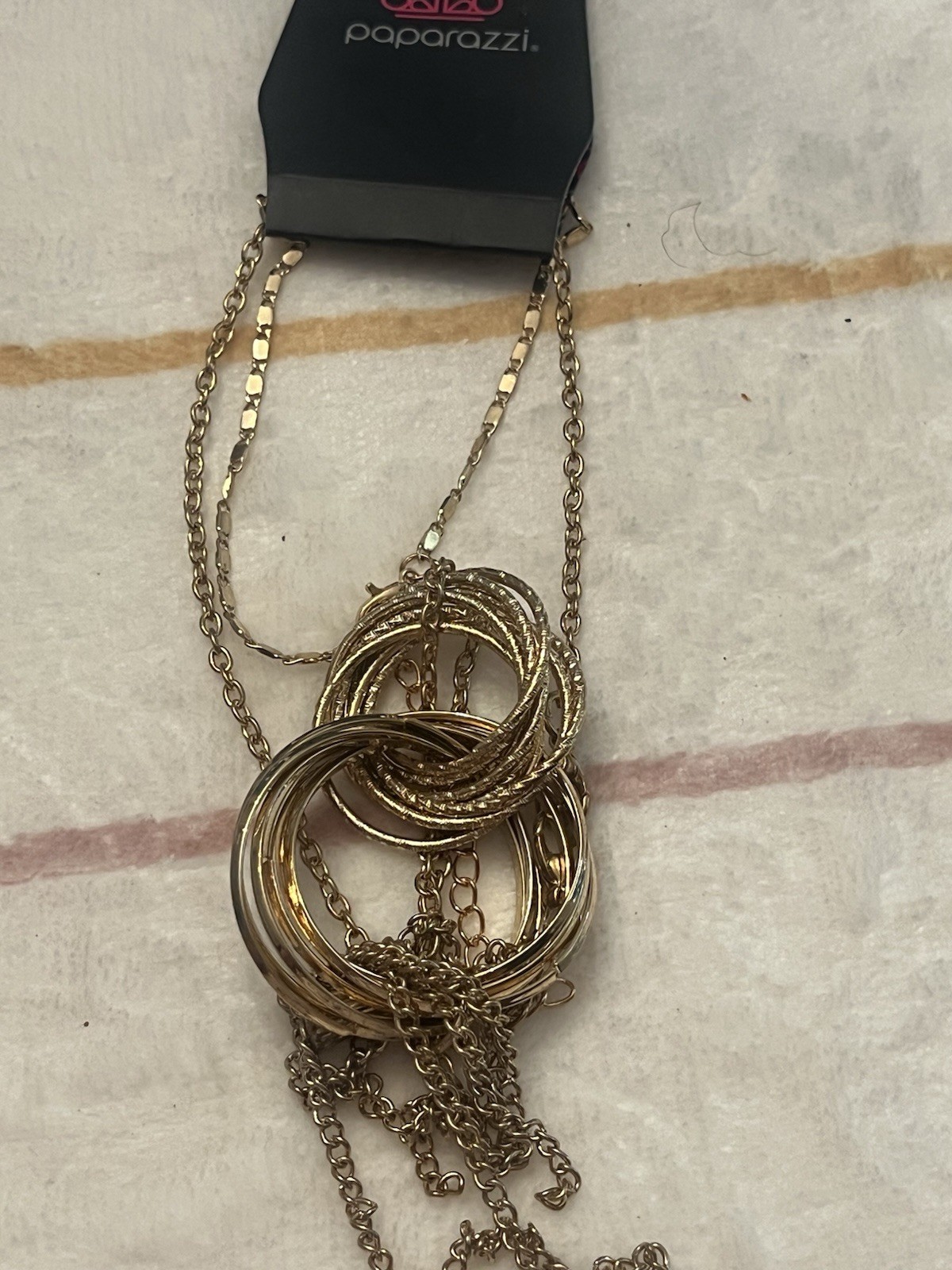 Paparazzi Gold Tone Multi Cable Chain Necklace Round Charm Pendant Lobster Adj