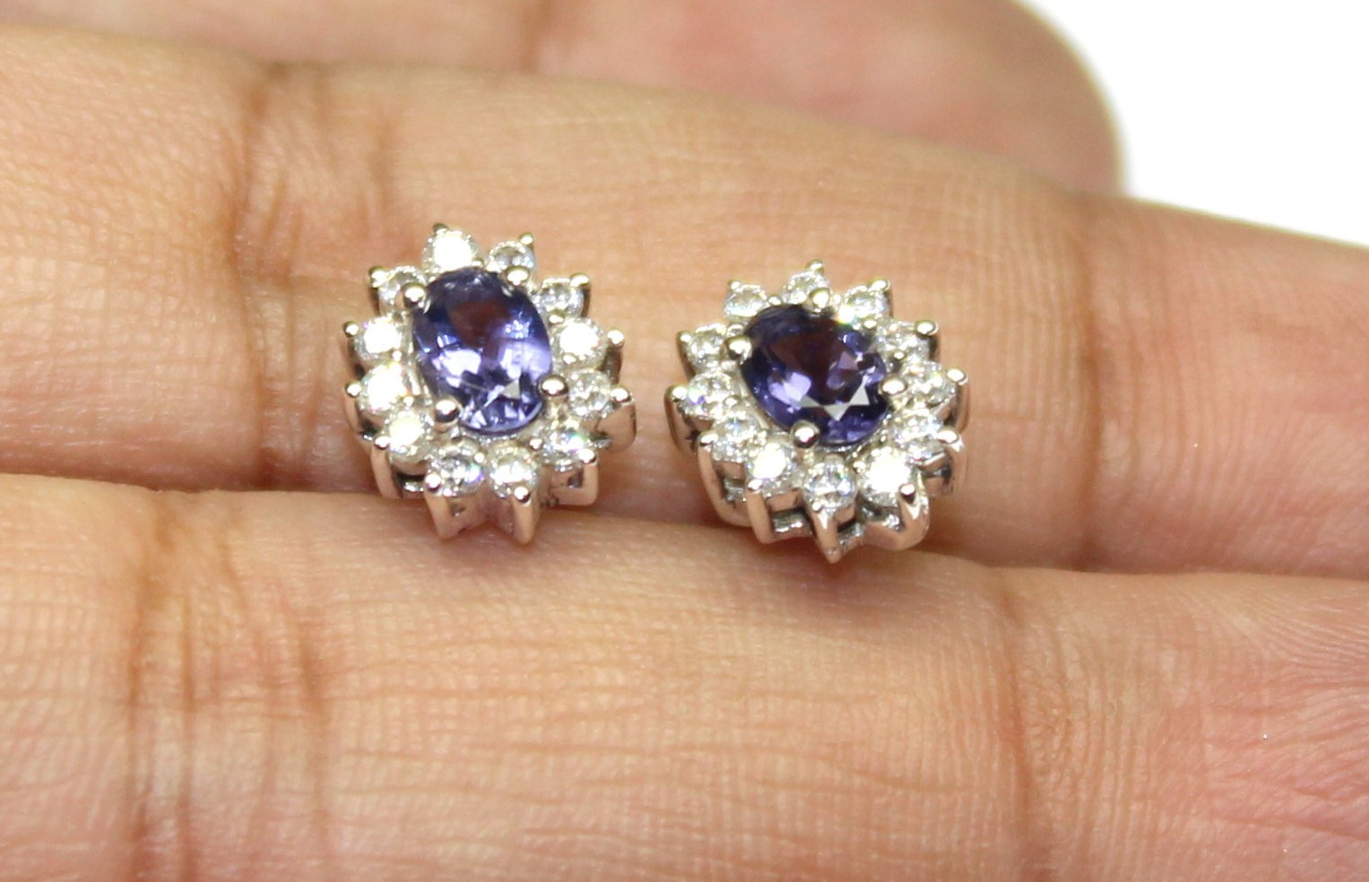 Blue Iolite Sterling Silver Studs Earrings, Natural Eye Clean Gemstone Studs