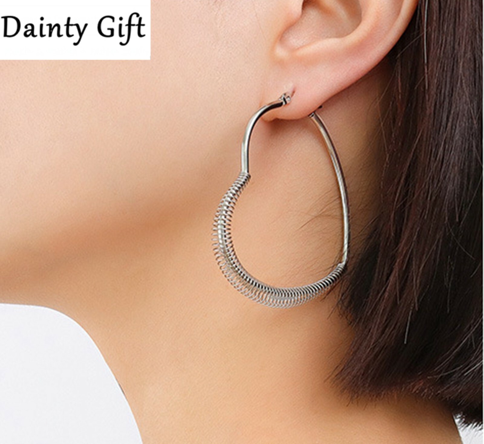 Women Girl Titanium Stainless Steel Gold and Silver Love Wire Heart Hoop Earring