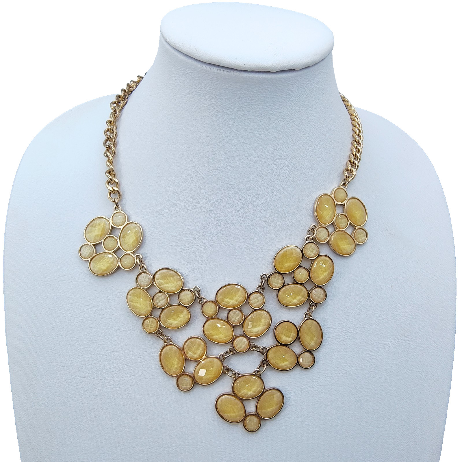 Maximalist Mod Style Bib Statement Necklace Gold Tone Faceted Acrylic