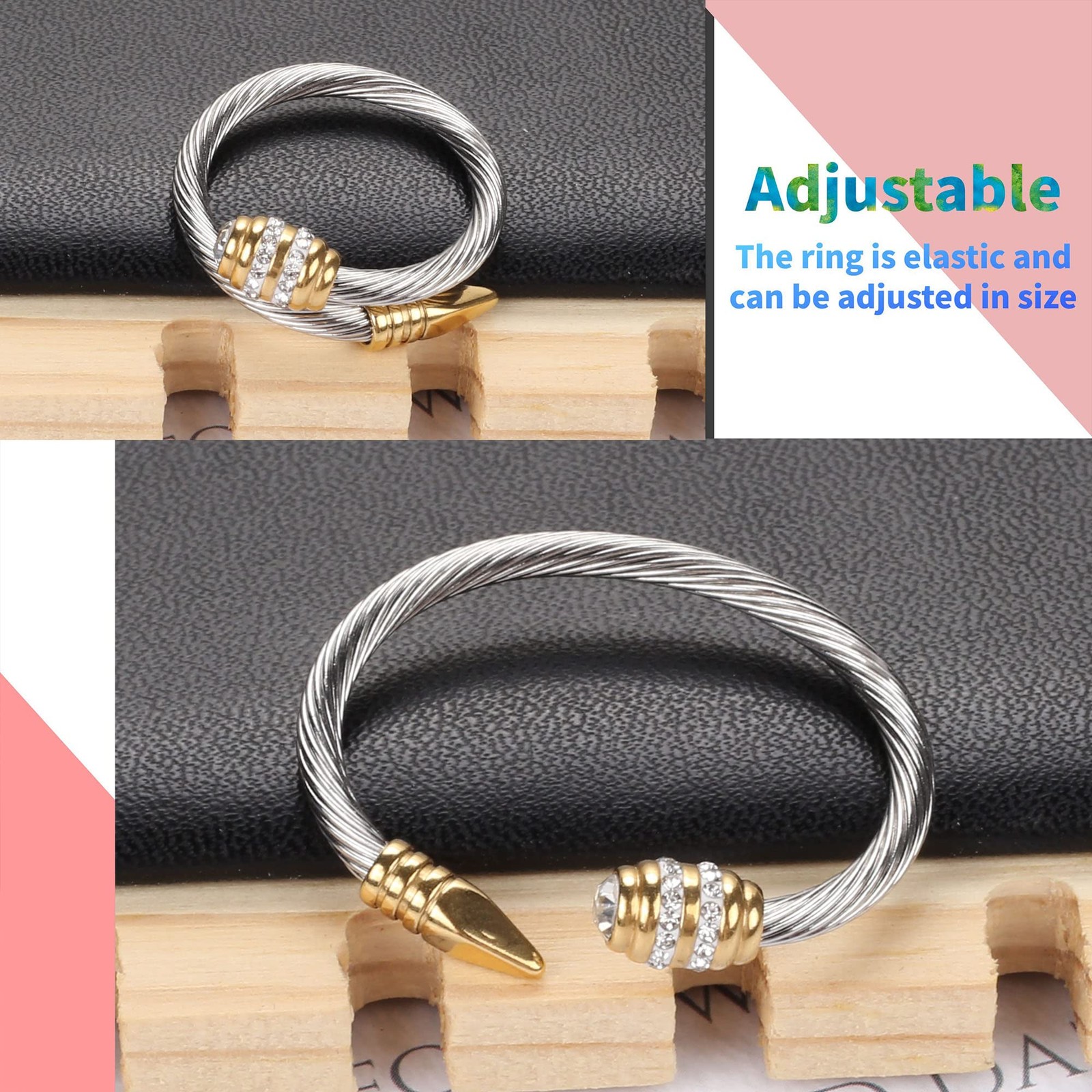 Ring for Cable Nail Rings Open Stackable Adjustable Cubic Zirconia Vintage De…