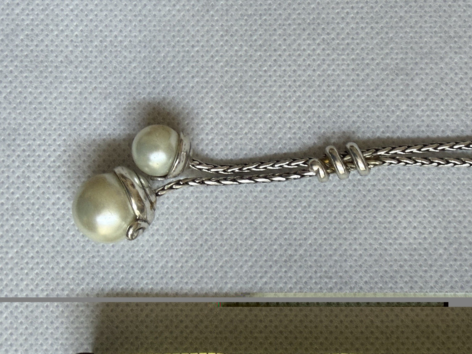 Brighton Silver Tone Rope Chain Necklace w/ Simulated Pearl Ends Lobster Clasp