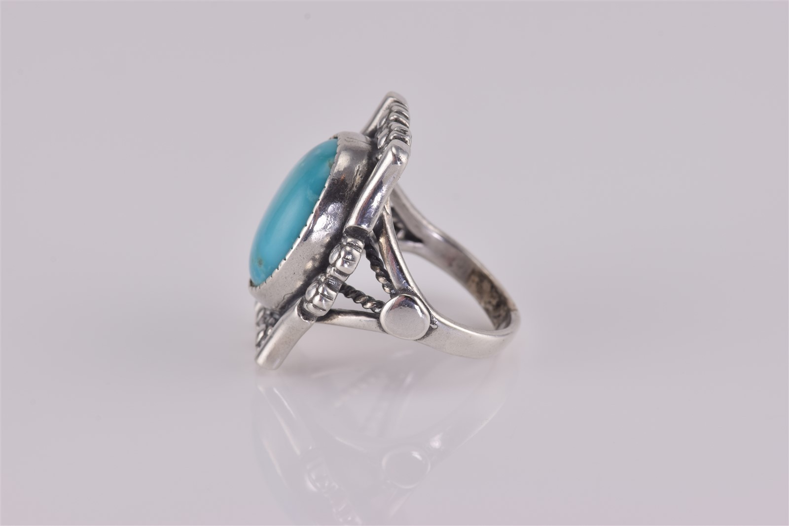 Dakota West Sterling Silver Oval Blue Turquoise Floweret Band Ring 925 Sz: 6