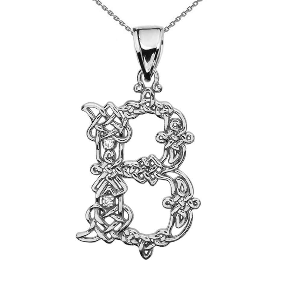 Sterling Silver Letter A-Z Initial Celtic Knot CZ Pendant Necklace