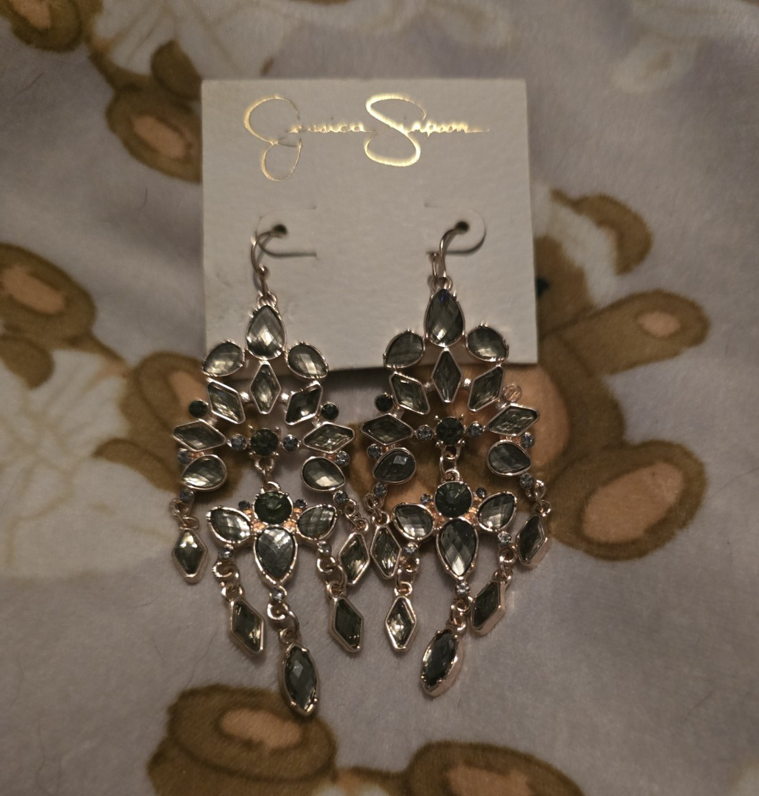 Jessica Simpson Silver Tone Crystal Rhinestone Chandelier Dangle Hook Earrings