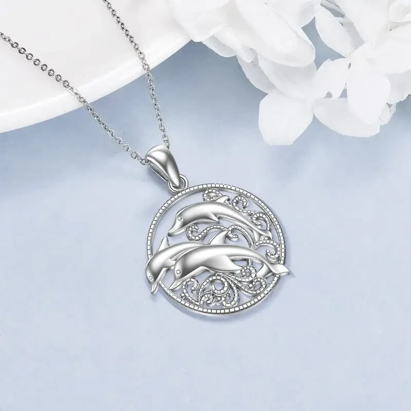 Elegant 925 Sterling Silver Dolphin New Fashion Jewelry Unique Pendant Necklace