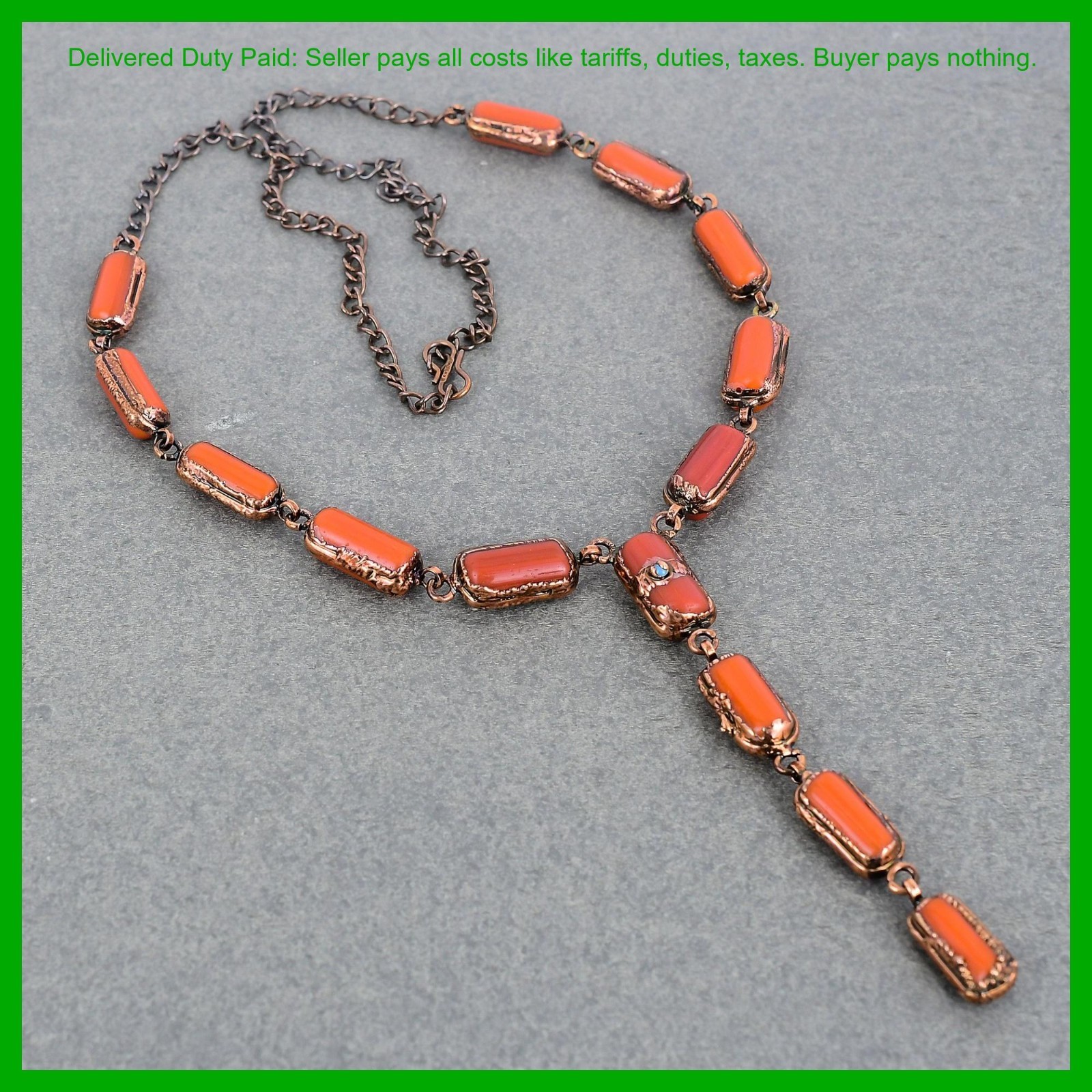 Natural Red Coral Turquoise Copper Electroformed Chain Birthday Necklace Jewelry