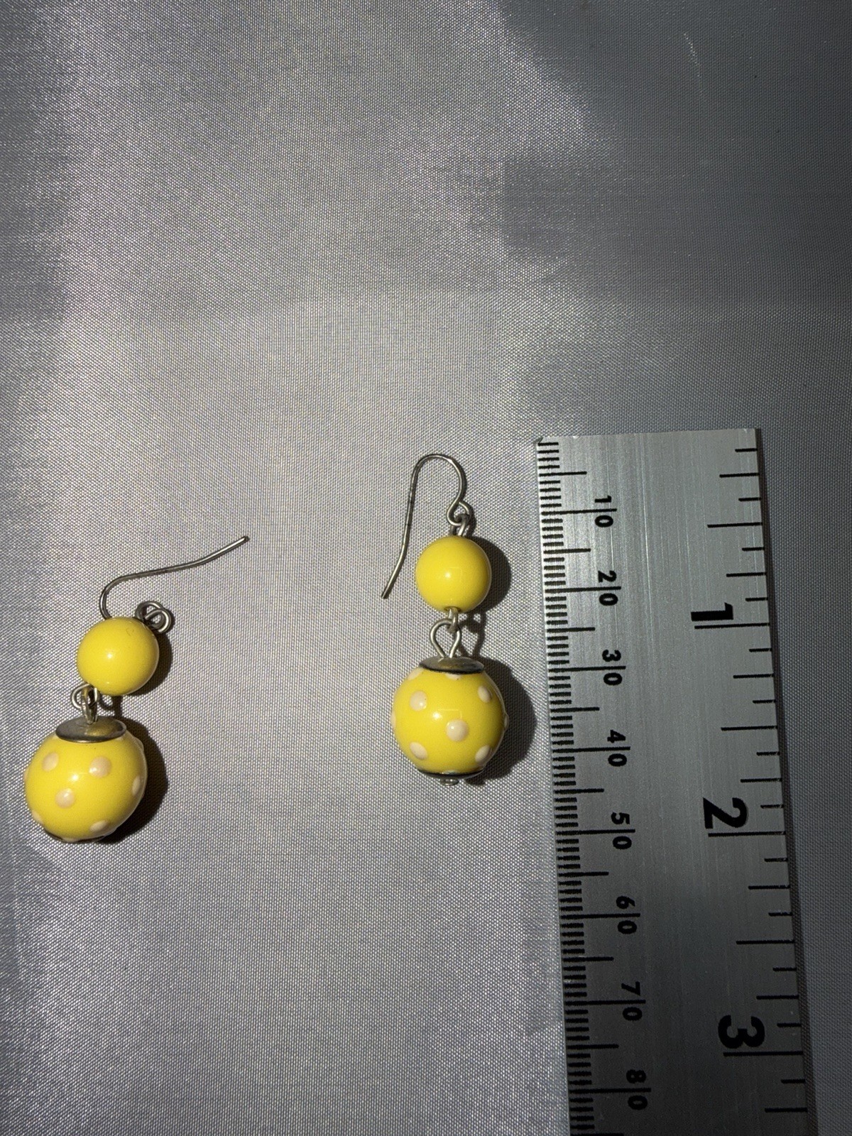 Yellow Beaded & White Teardrop Dangle Plastic Earrings Set, Hook Closure