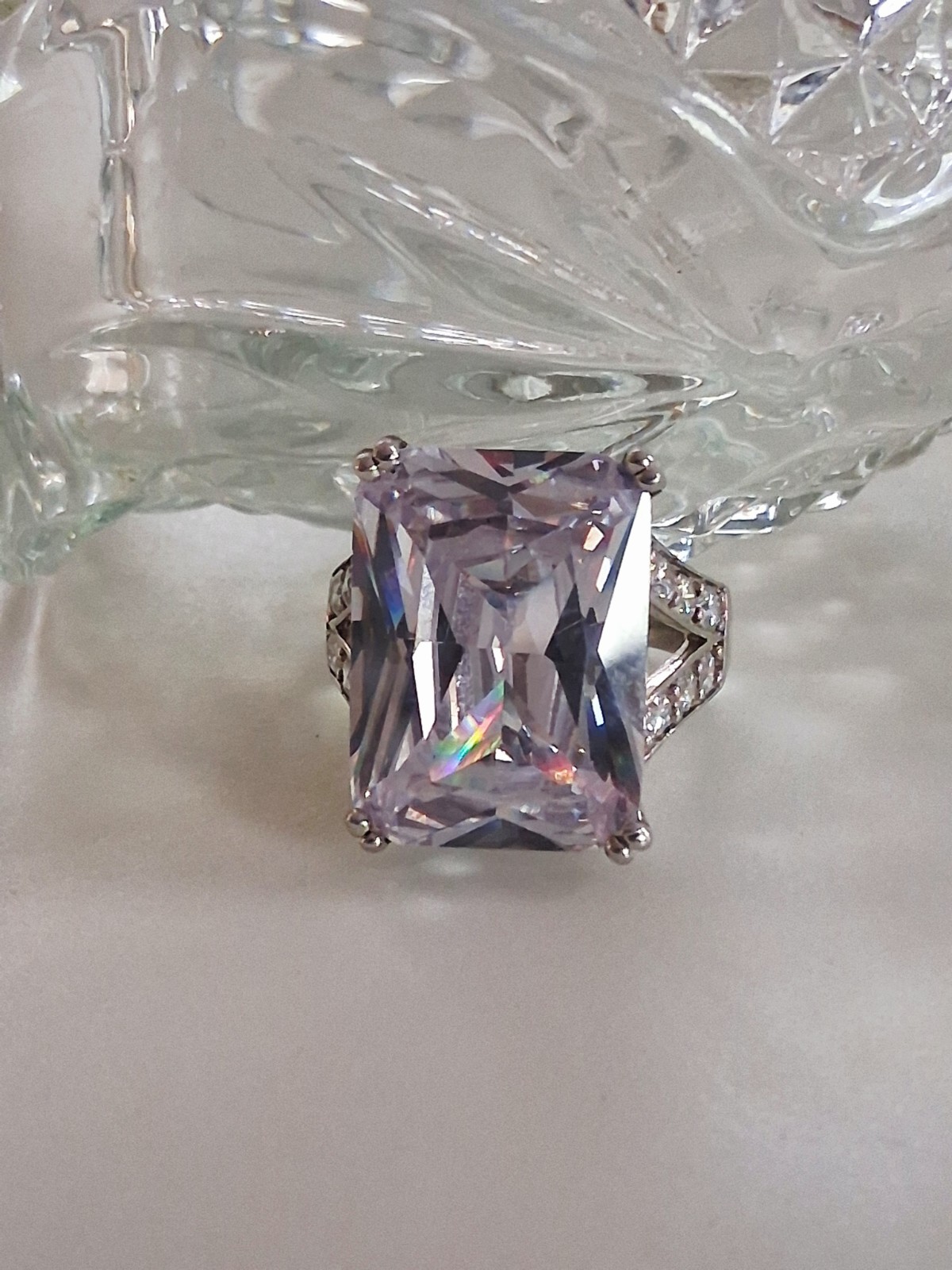 Emerald Cut 27 Carats Platinum Plated Statement Ring Size 8 SETA Palm Beach