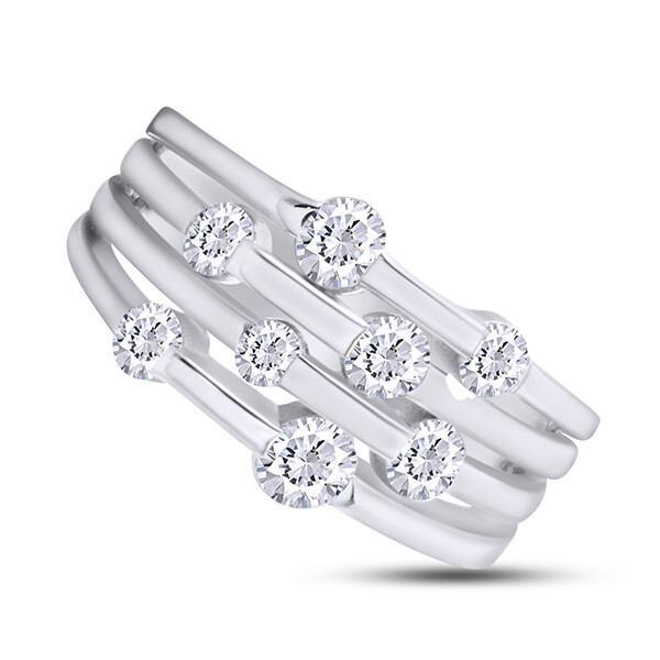 Womens Engagement Band Ring Round Simulated Diamond 14K Gold Plated Sterling