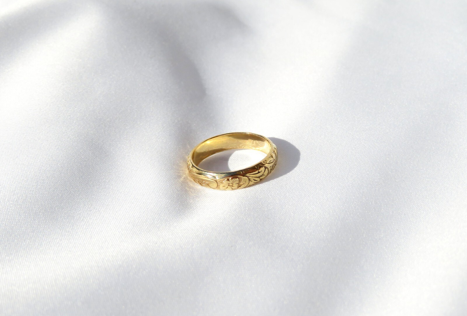 Thick Gold Ring, Gold Ring, Floral Ring, Vintage Ring, Wedding Band, Gold Filled
