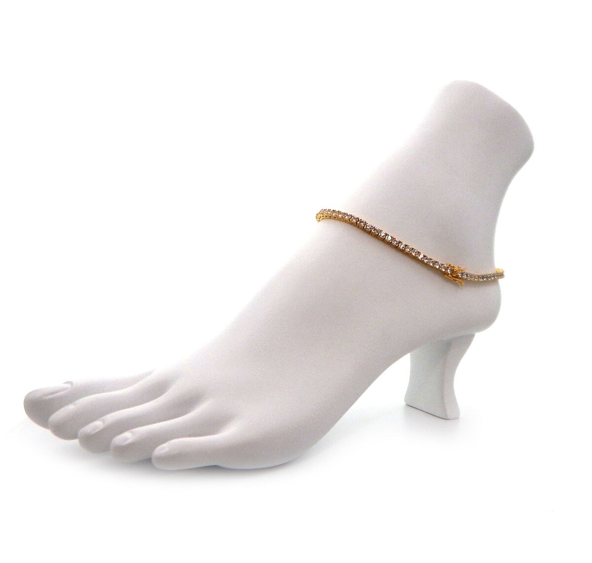 Cubic Zirconia 3mm Tennis Chain Anklet Ankle Bracelet 10 – 12 in 14k Gold Plated