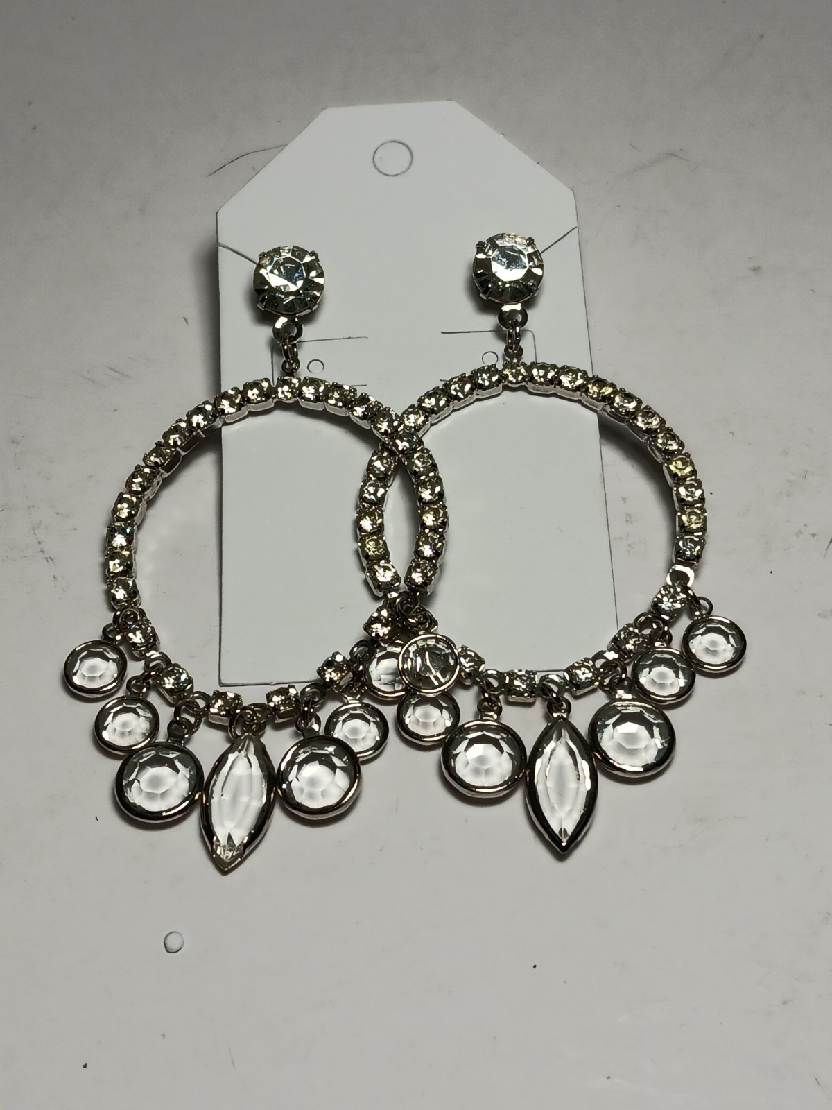 Pierced Earrings Clear Bezel Circle Hoop Dangle Drop Stud Dressy Wedding