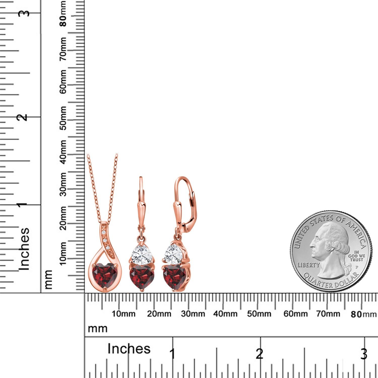 18K Rose Gold Plated Silver Garnet Pendant Earrings Set For Women (4.84 Cttw,