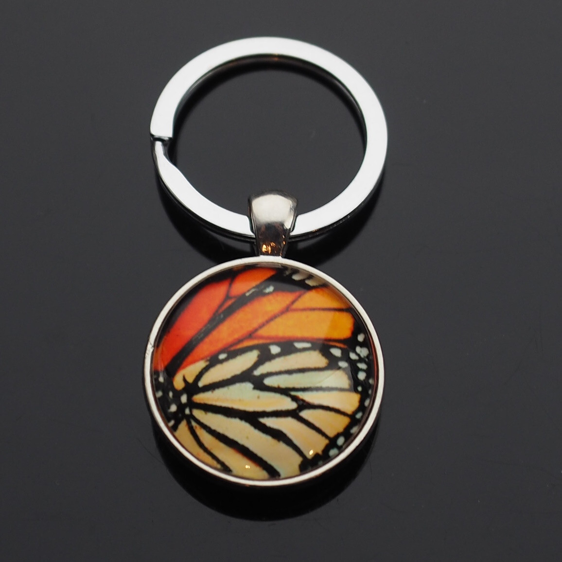 Monarch Butterfly Doubled Sided Picture Glass Cabochon Keychain Key Ring Gift