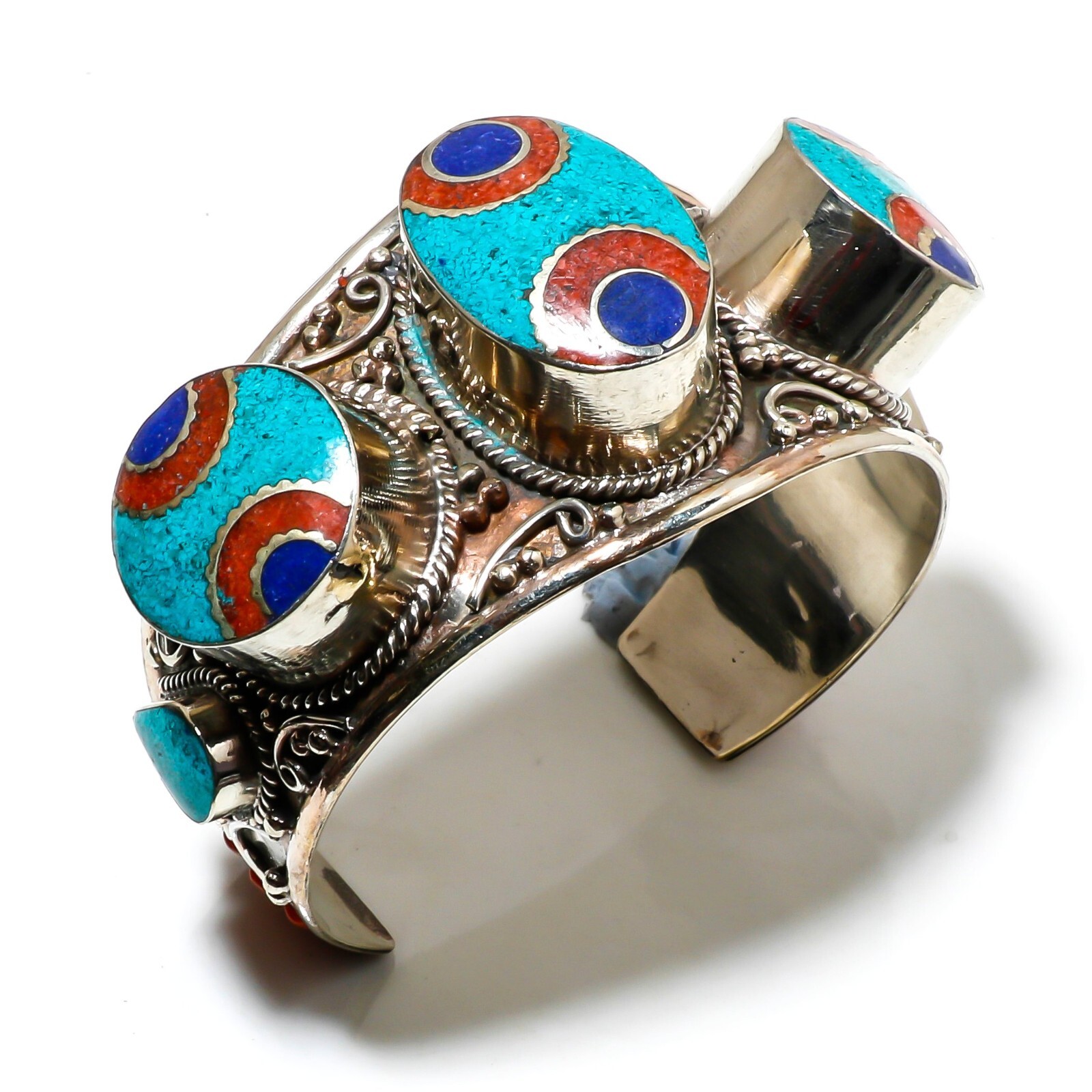 Turquoise Lapis Lazuli Coral Handmade Gemstone Cuff bracelet Jewelry Free Size