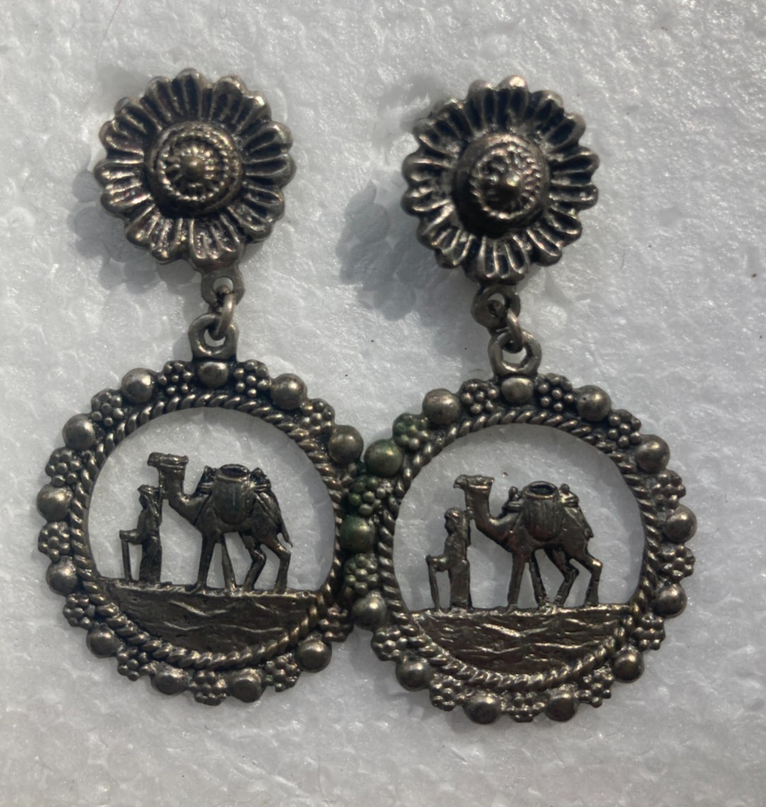 Vintage Silver Camel Earrings from Middle East – Non Pierced – Screw Post Back