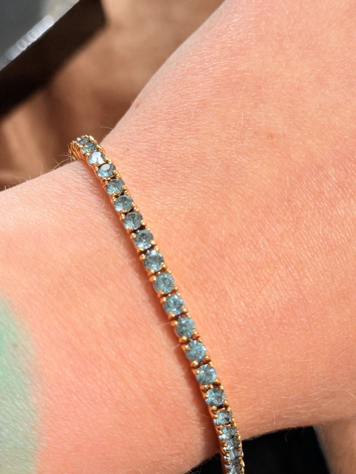 Joan Rivers Classics Simulated Indian Sapphire Tennis Bracelet 7.5” NOS w/ Box