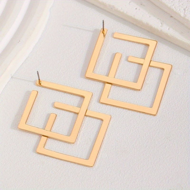 Women’s Geometric Rhombus Double Layer Earrings Fashion Golden Earrings Alloy