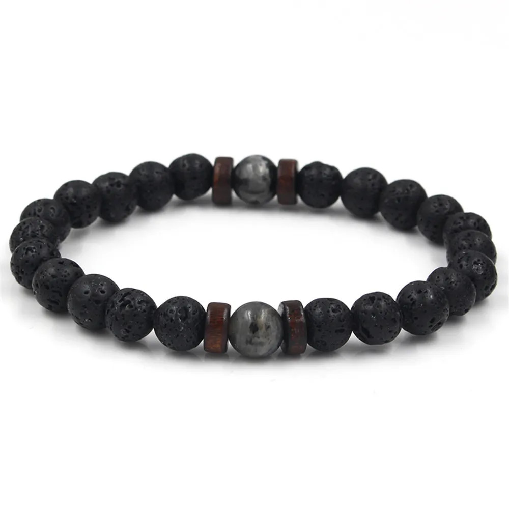 1pc Volcanic Lava Stone Bracelet: Buddha Beads Wooden NEW Energy Wrist C – NEW