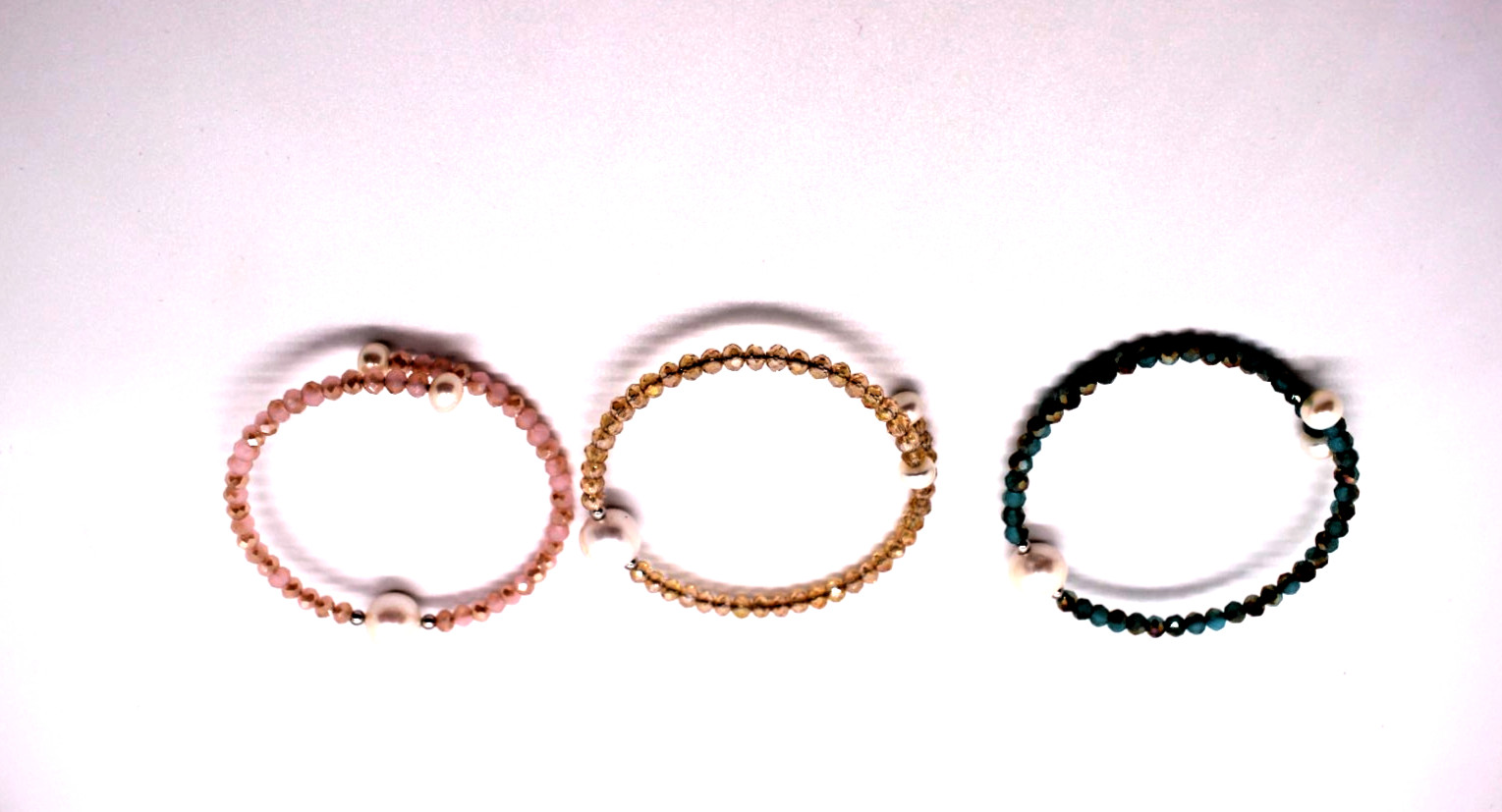 JTV SET OF 3 BRACELETS CPL238 6-11 CULTURED FRESH WATER PEARL CRYSTAL STAINLESS