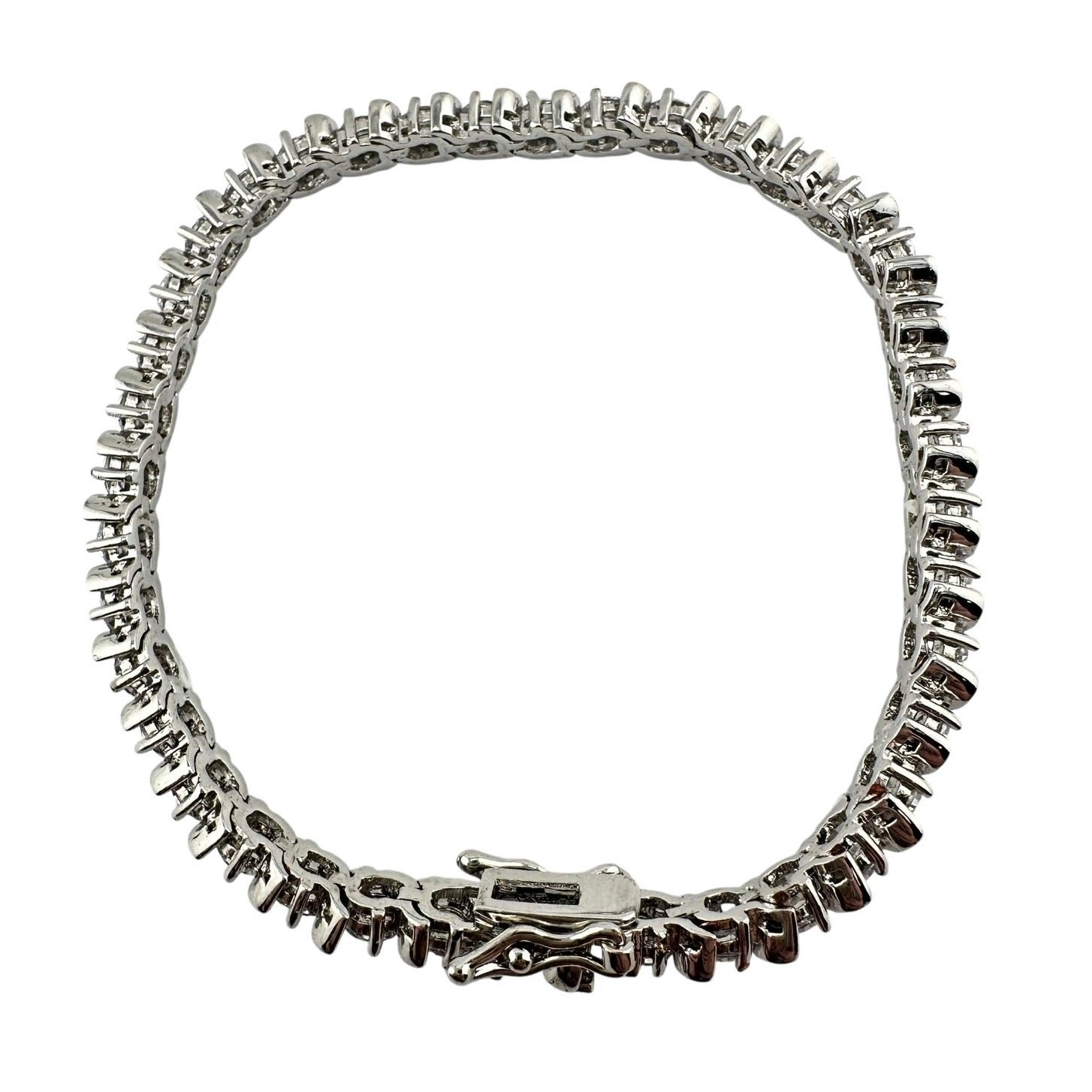 Cubic Zirconia Round Brilliant Cut Rhodium Plated Silver Tone Tennis 7″ Bracelet