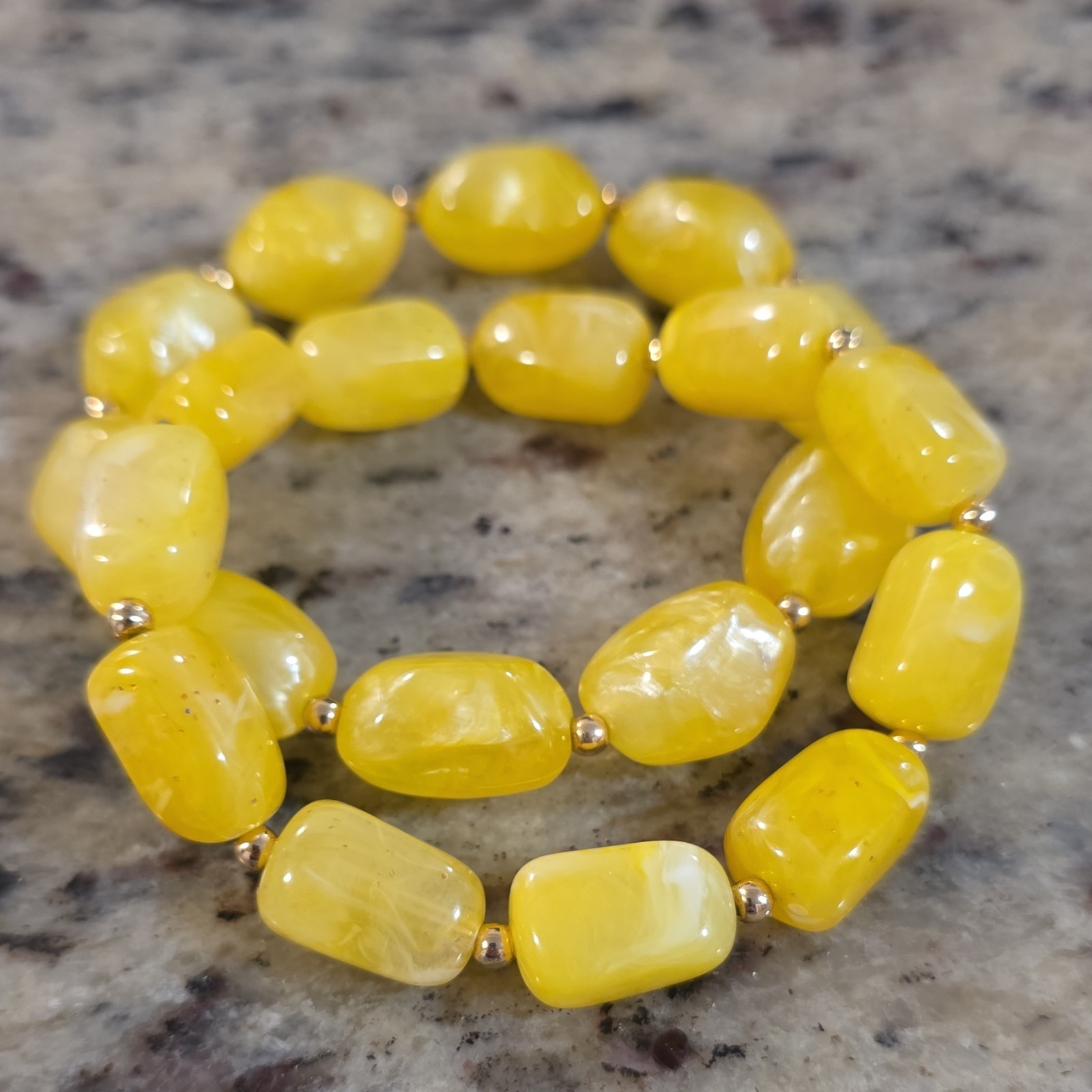 Lot of 2 Yellow Beaded Stretch Bracelets, Beads Material, Stackable Set