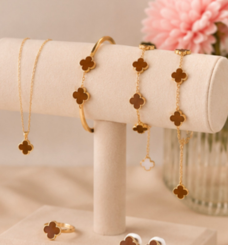 Stainless Steel Gold Clover Jewelry Set 5PCS gift set women