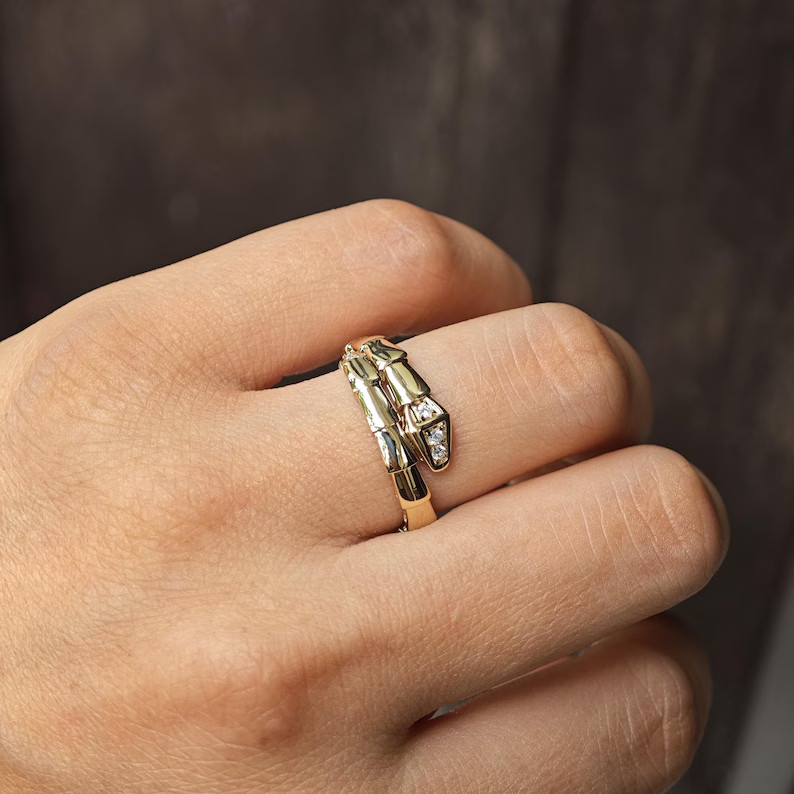 1Ct Round Simulated Diamond 14k White Gold Plated Snake Adjustable Open End Ring