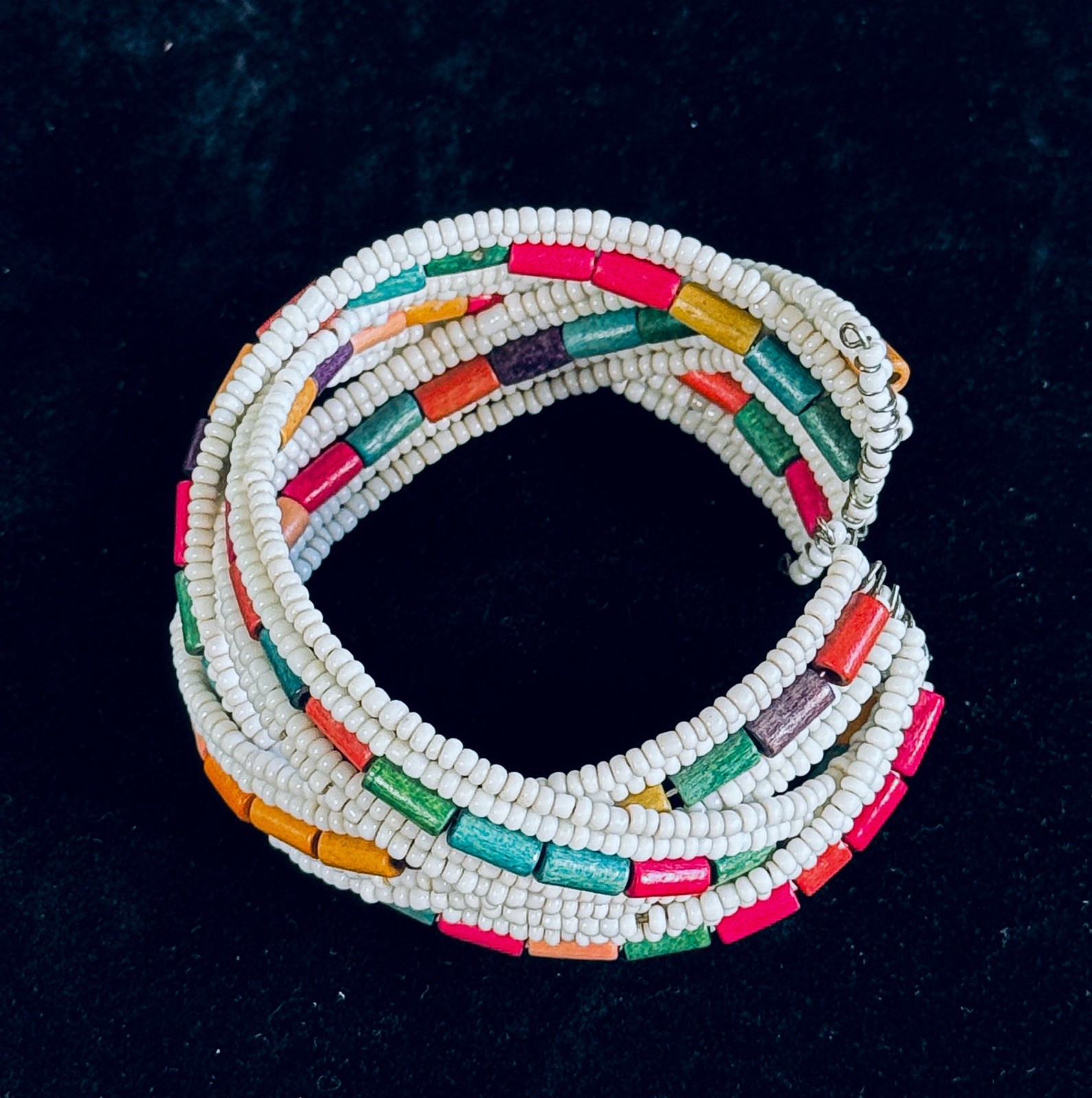 2 Beaded Bracelets Boho Multi Colors Cuff and Snap Closure
