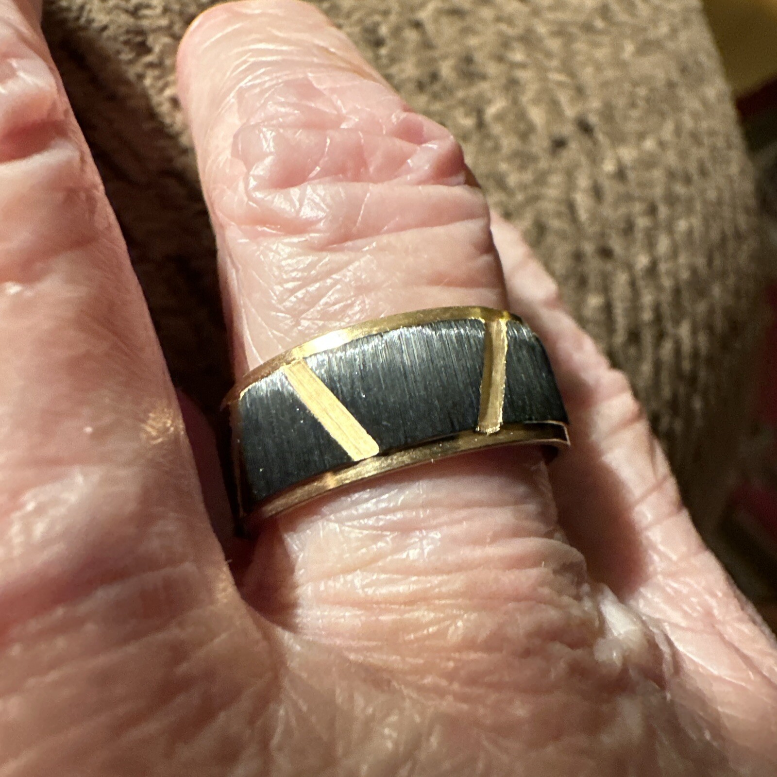 Luxury 8mm Stainless Steel Black Band W/Gold Dual Lines In A Sz 7
