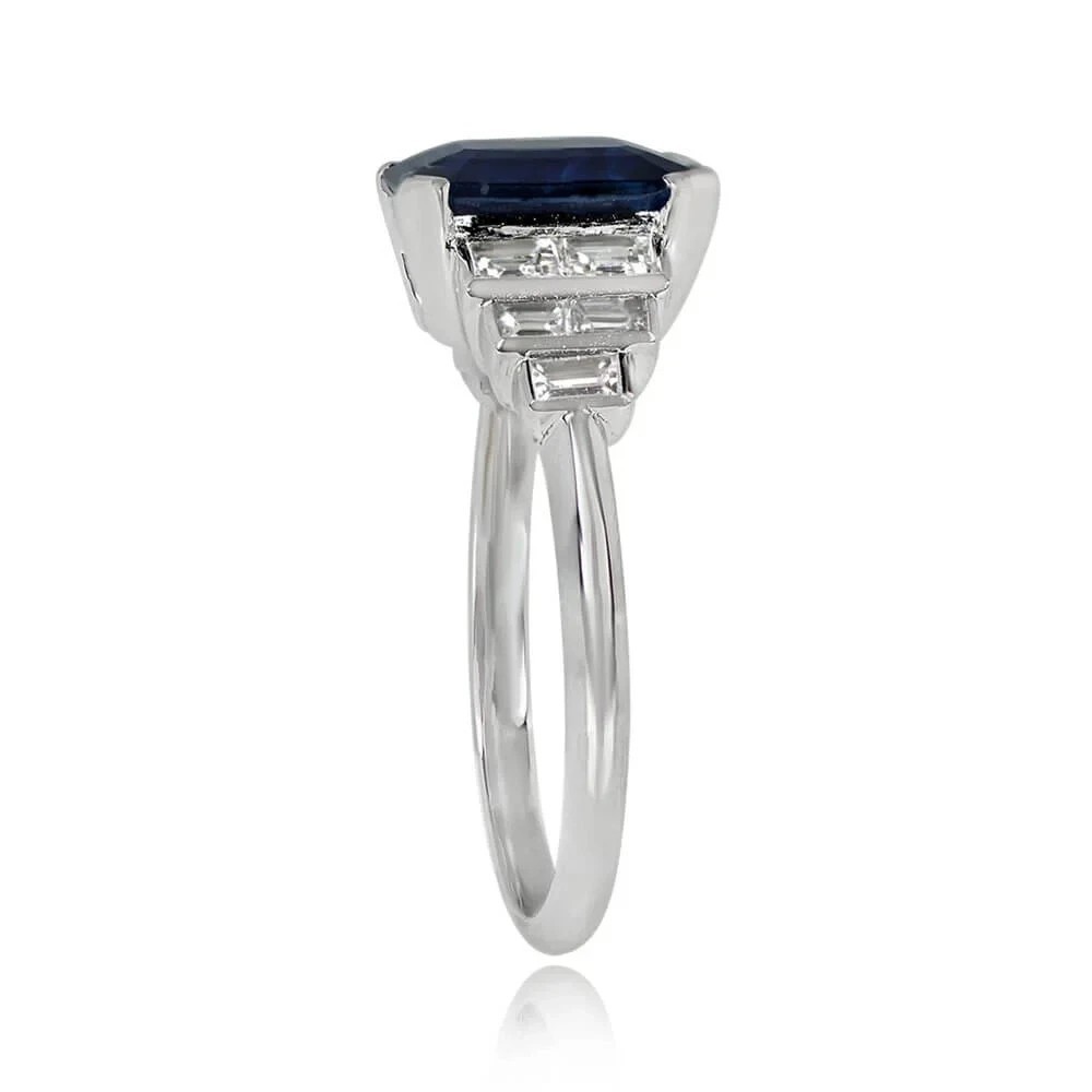 2.30Ct Emerald Cut Simulated Blue Sapphire Wedding Ring In 14k White Gold Plated