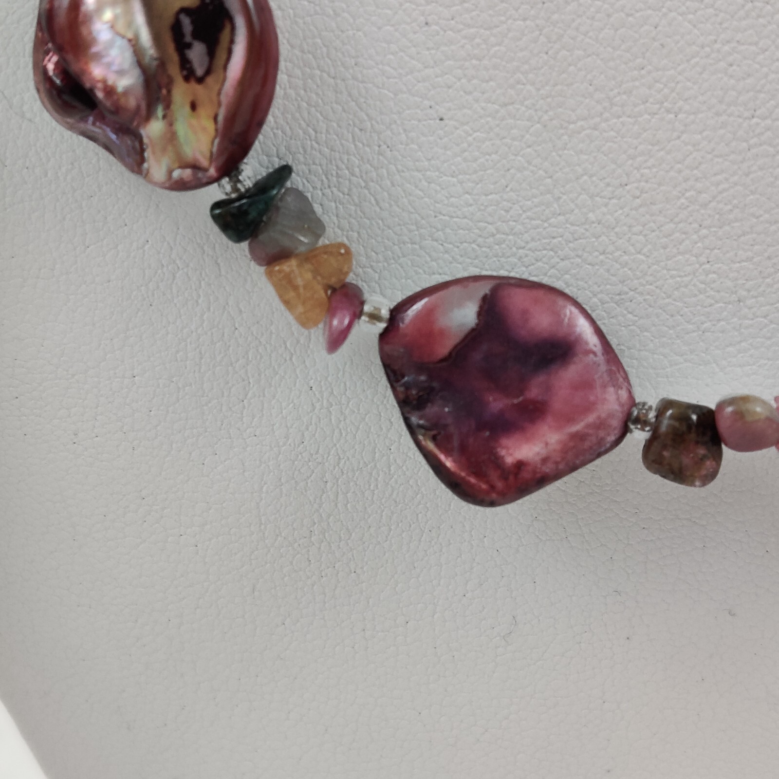 Pink Color Plated Natural Freshwater Shell and Stone Necklace