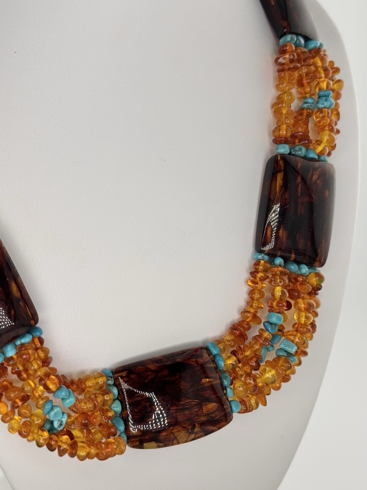 Bohemian Western Multi-Strand Beaded Statement Necklace with Amber & Turquoise