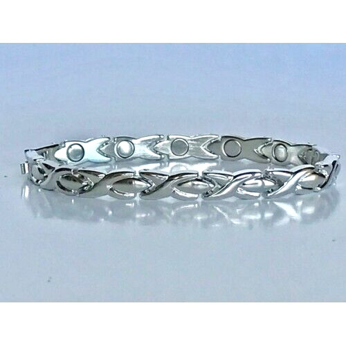 Magnetic Bracelet 7.5″ Silver Tone Kisses Hugs ARTHRITIS THERAPY ❤️ Beautiful