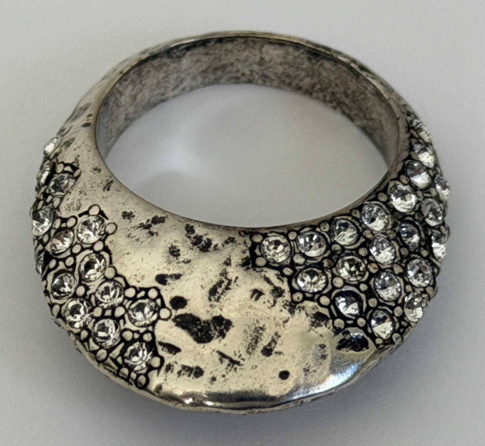 NWT Saint Laurent YSL Crystal Molten Bumpy Silver Brass 3D Dome Band Ring 6 $895