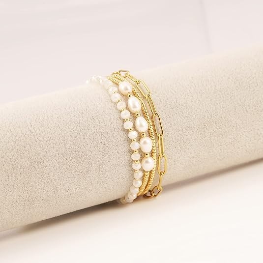 Gold Pearl Beaded Bracelets for Women,gold Pearl Stackable Stretch Be…