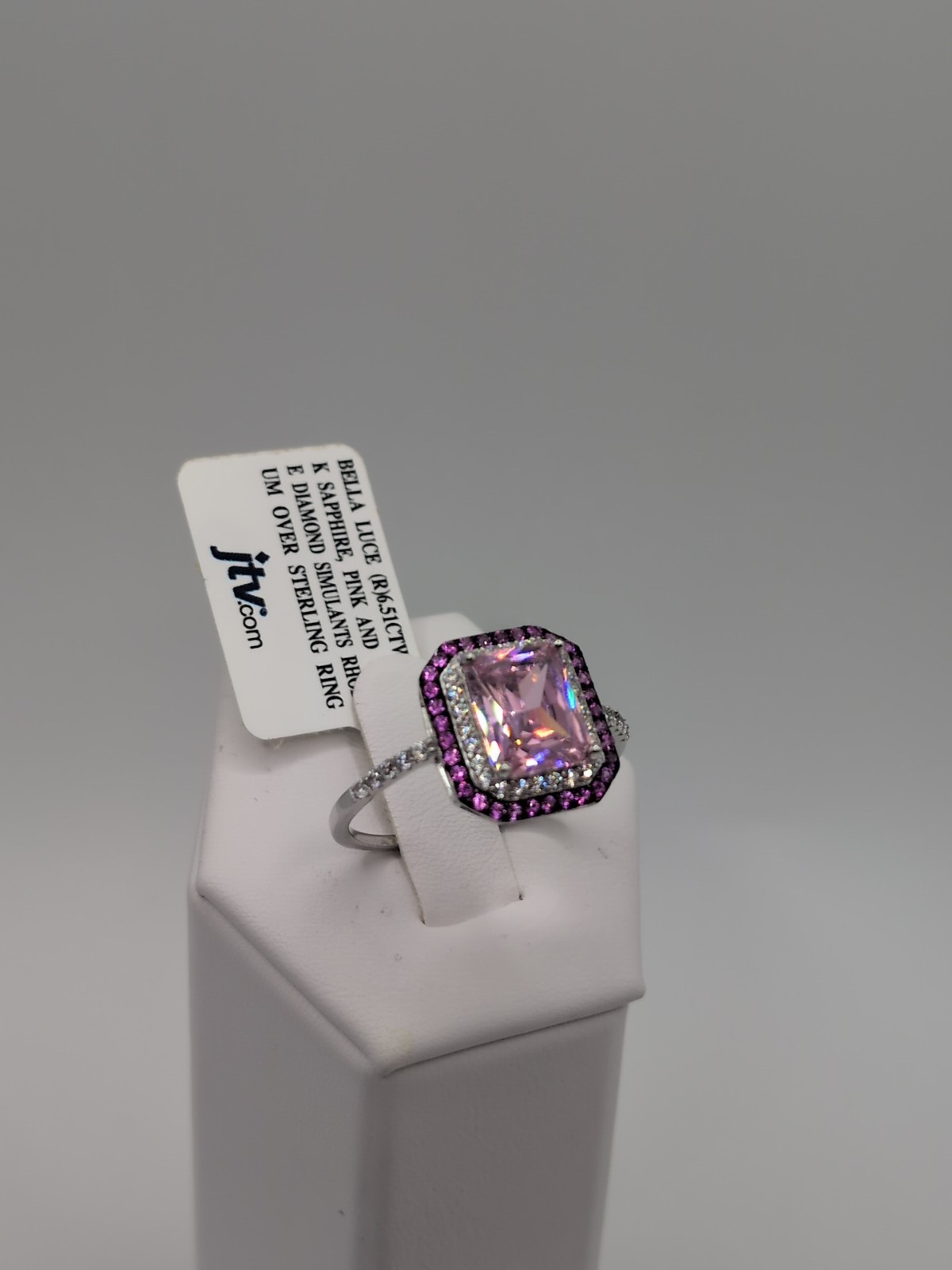 JTV 6.5ctw Pink Sapphire Pink & White Diamond Simulant Rhodium/Sterling Size 12
