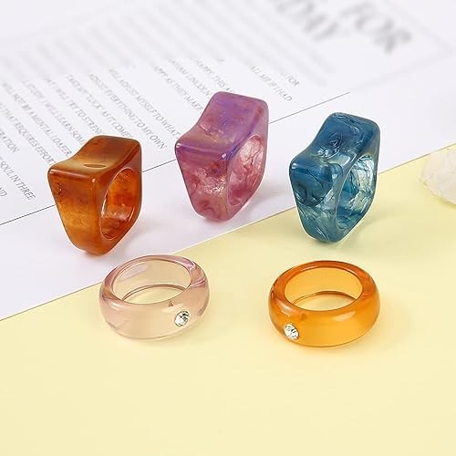 20 Pcs Resin Rings Acrylic Cute Trendy Rings Colorful 20Pcs Resin Rings
