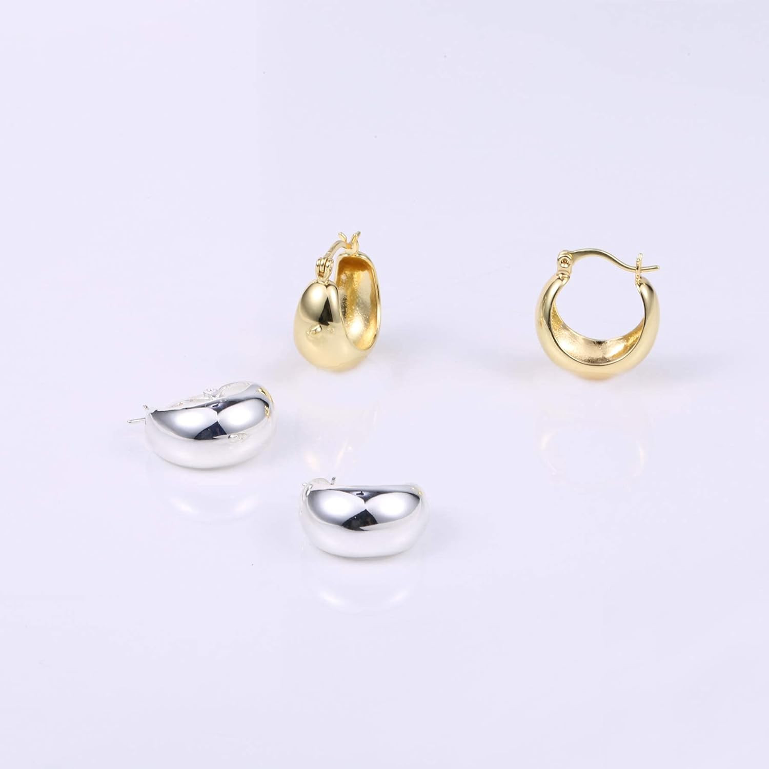 Silver Chunky Hoop Earrings for Women Hypoallergenic Thick Huggie Earring Wide H