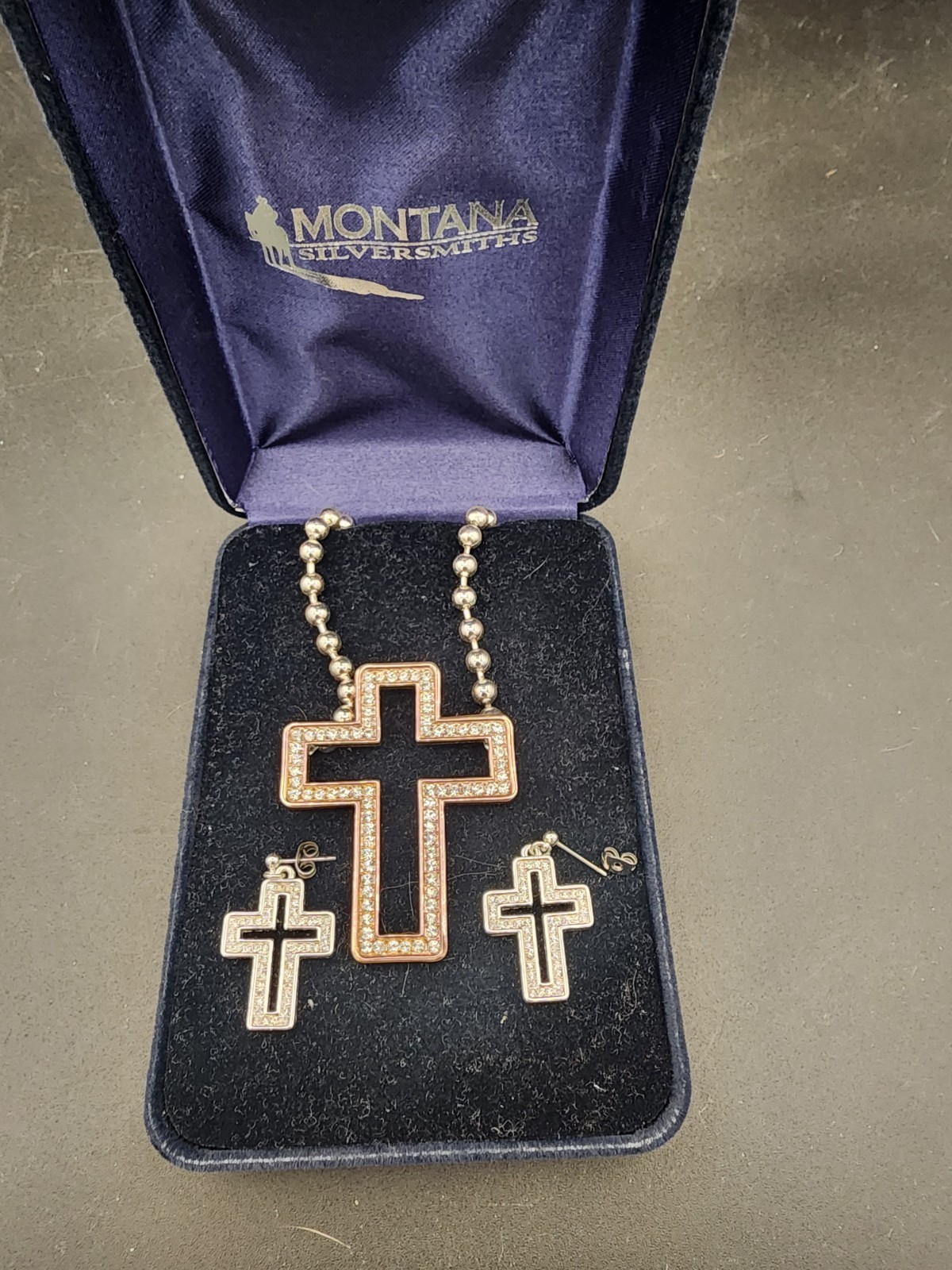 MONTANA SILVERSMITHS CROSS JS61241 Necklace Earrings Set CZ/Silver Tone Metal