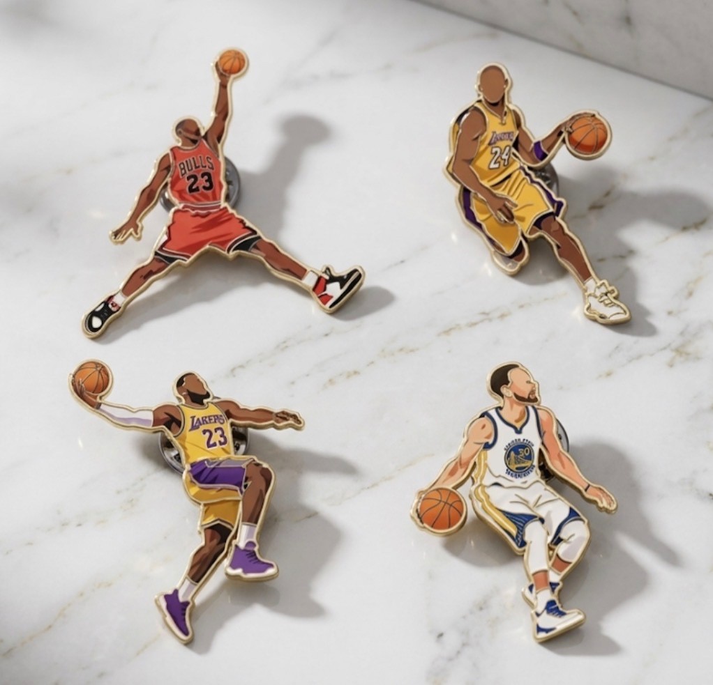 4pc Basketball Star Enamel Pin Bundle Jordan Bryant LeBron Curry Lapel Badge 4cm