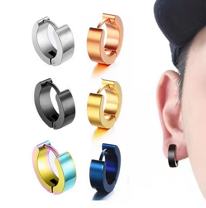 2pcs Stainless Steel Huggie Hoop Ear Hinged Snap Earrings Men’s Women’s Jewelry