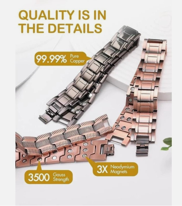 GMOX Men’s Copper Bracelet,3X Strength 99.99% Copper Magnetic Adjustable Length