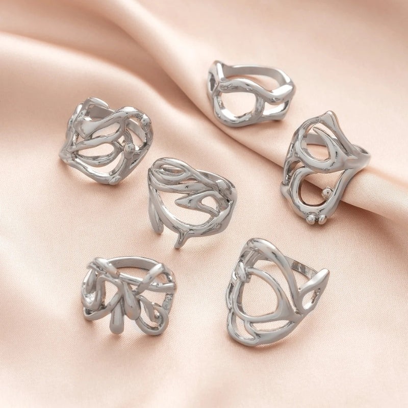 Phantom Ring Set (6 Pieces) Gothic Rave Punk Silver Ring Set Y2K