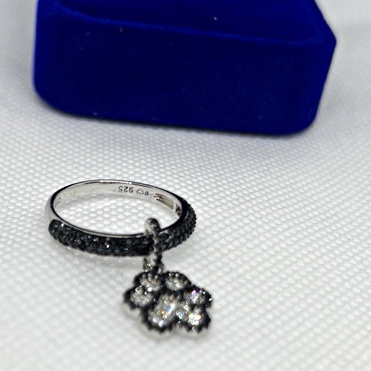 925 Sterling Silver Dog Paw Charm Ring
